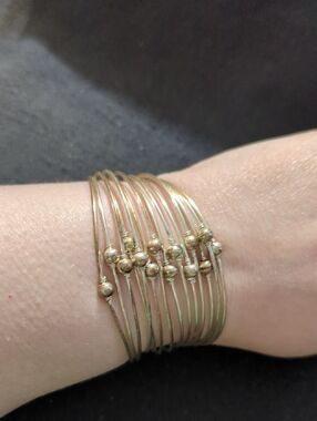 Silver Tone Multi-Band Beaded Wire Statement Bracelet